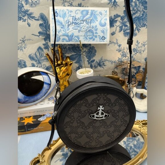 🆕 VIVIENNE WESTWOOD 🧿 NWOT Ruby Round Crossbody Bag, Black Jacquard - AUTH - Picture 2 of 16